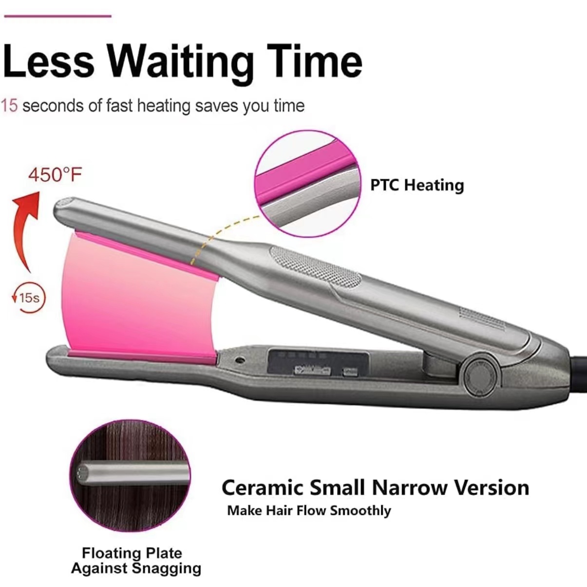 Short Hair Small Flat Iron, Hair Straightener and Curling Iron in one, mvxitanny Pencil Hair Straightener, Adjustable Temperature Straight with 1/3 inch Beard, Instant Heating, Dual Voltage