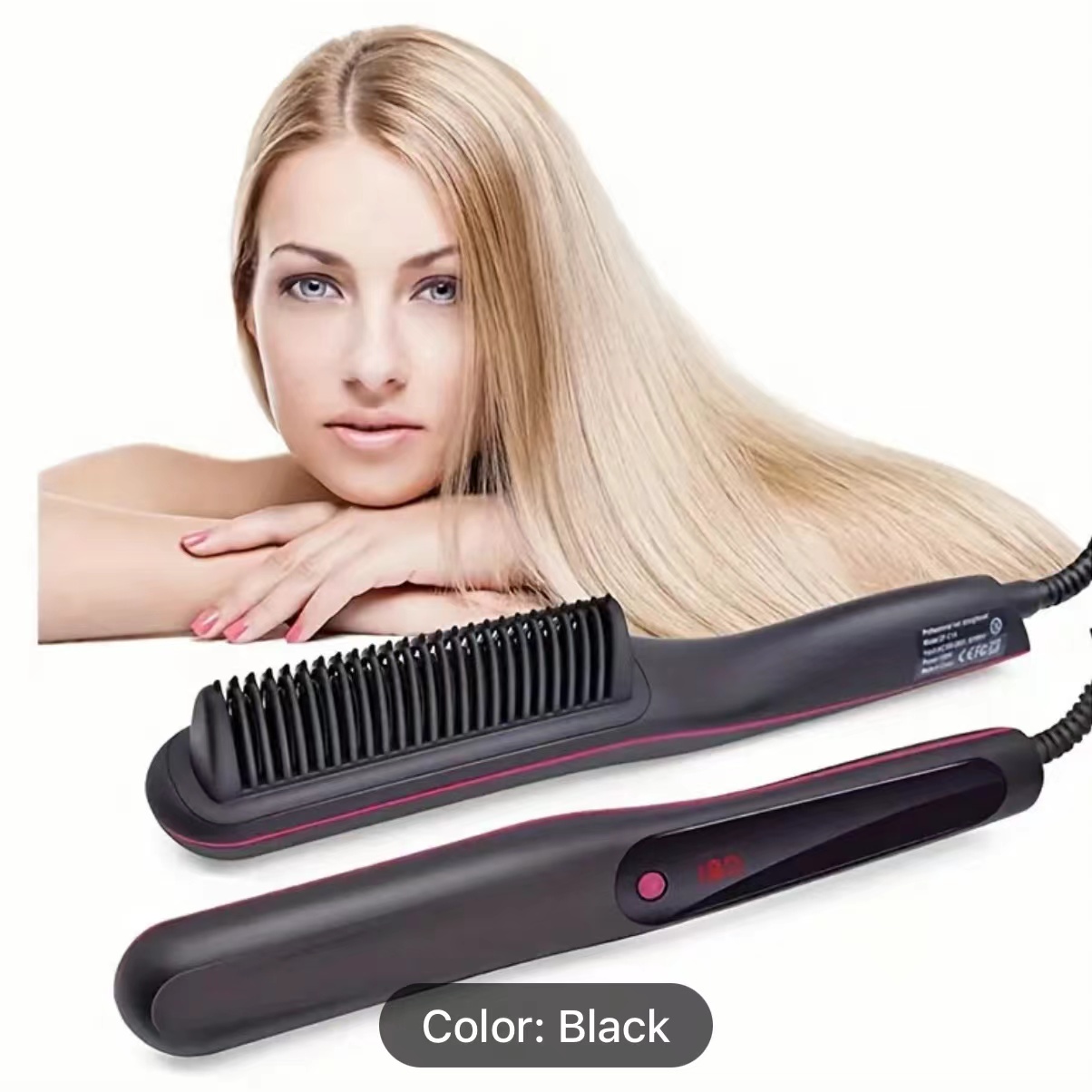 Straightening Comb - 2-in-1 Ceramic Hot Brush Straightener with Auto-Off & Anti-Scald, Fast Heating for Thick Hair, Home, Salon & Travel